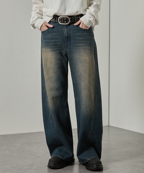 Alfred Alex（アルフレッドアレックス）の「【Alfred Alex】ヴィンテージライク 3D バギー フレアデニムパンツ【セットアップ対応】（デニムパンツ・メンズ・インディゴブルー/グレー系/ブラック/ブラック系・S/L/M）」の12枚目の写真