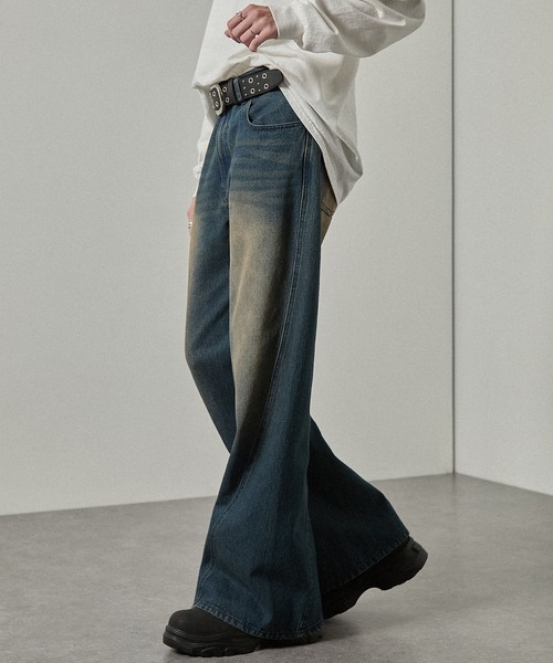 Alfred Alex（アルフレッドアレックス）の「【Alfred Alex】ヴィンテージライク 3D バギー フレアデニムパンツ【セットアップ対応】（デニムパンツ・メンズ・インディゴブルー/グレー系/ブラック/ブラック系・S/L/M）」の13枚目の写真