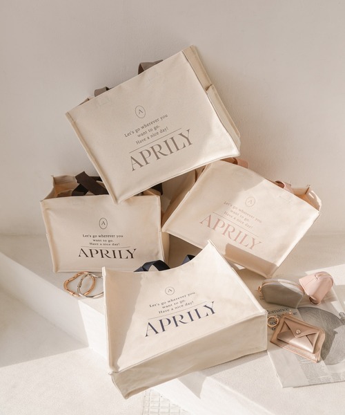 APRILY(アプリリー)の「【SET】キャンバスロゴトートバッグ&バッグインポーチ(トートバッグ・レディース・ネイビー/ブラウン/ピンク/グレイッシュベージュ・FREE)」の5枚目の写真