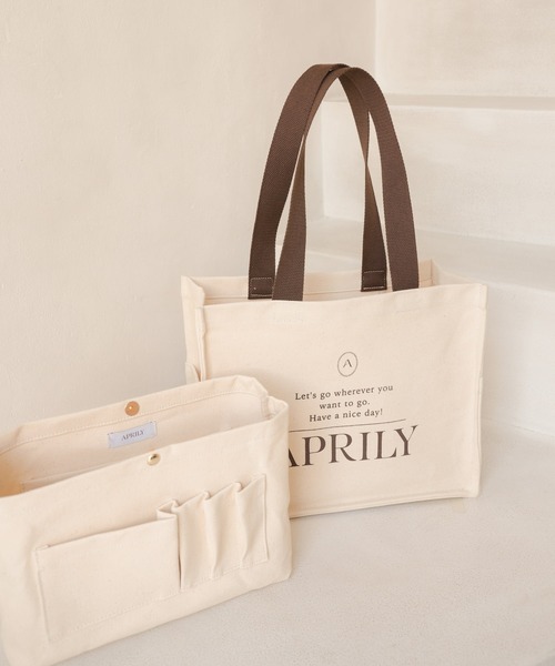APRILY(アプリリー)の「【SET】キャンバスロゴトートバッグ&バッグインポーチ(トートバッグ・レディース・ネイビー/ブラウン/ピンク/グレイッシュベージュ・FREE)」の6枚目の写真