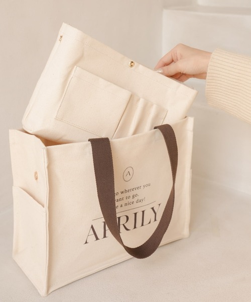 APRILY(アプリリー)の「【SET】キャンバスロゴトートバッグ&バッグインポーチ(トートバッグ・レディース・ネイビー/ブラウン/ピンク/グレイッシュベージュ・FREE)」の8枚目の写真