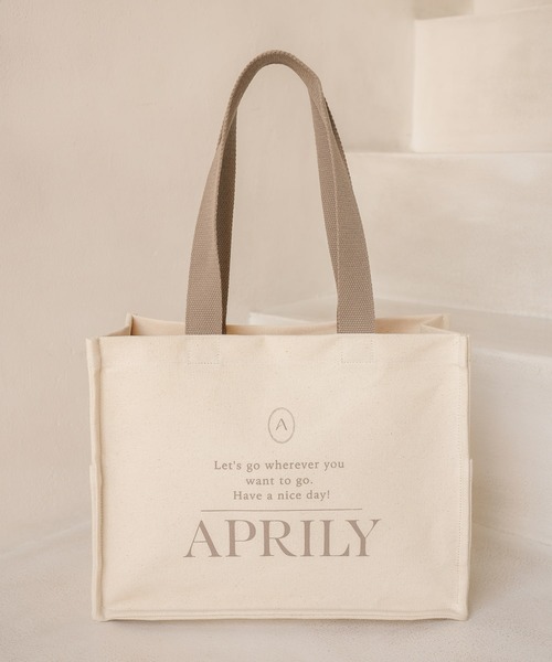 APRILY(アプリリー)の「【SET】キャンバスロゴトートバッグ&バッグインポーチ(トートバッグ・レディース・ネイビー/ブラウン/ピンク/グレイッシュベージュ・FREE)」の14枚目の写真