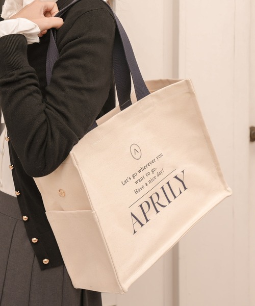 APRILY(アプリリー)の「【SET】キャンバスロゴトートバッグ&バッグインポーチ(トートバッグ・レディース・ネイビー/ブラウン/ピンク/グレイッシュベージュ・FREE)」の18枚目の写真