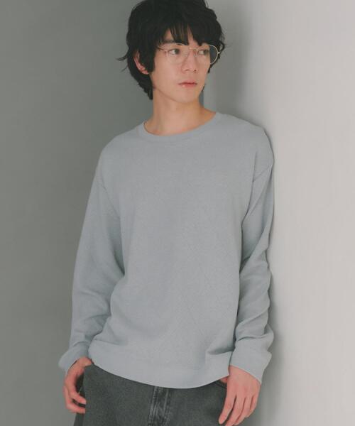 THE SHOP TK （ザ ショップ ティーケー ）の「【大人のデイリースタイルを格上げ】ジャカードリンクススウエット　洗濯機OK（スウェット・メンズ・ライトグレー/オフホワイト/ネイビー/ベビーピンク/グリーン系・03/04/02/01）」の3枚目の写真