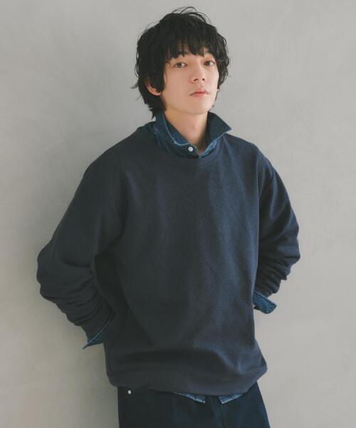 THE SHOP TK （ザ ショップ ティーケー ）の「【大人のデイリースタイルを格上げ】ジャカードリンクススウエット　洗濯機OK（スウェット・メンズ・ライトグレー/オフホワイト/ネイビー/ベビーピンク/グリーン系・03/04/02/01）」の4枚目の写真