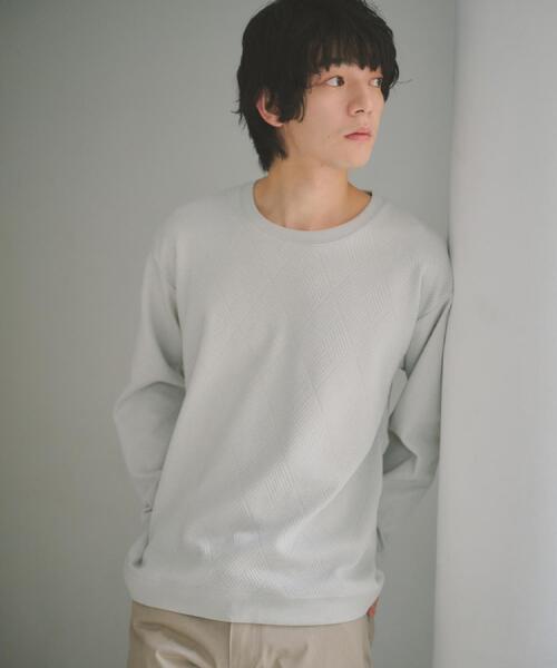 THE SHOP TK （ザ ショップ ティーケー ）の「【大人のデイリースタイルを格上げ】ジャカードリンクススウエット　洗濯機OK（スウェット・メンズ・ライトグレー/オフホワイト/ネイビー/ベビーピンク/グリーン系・03/04/02/01）」の2枚目の写真