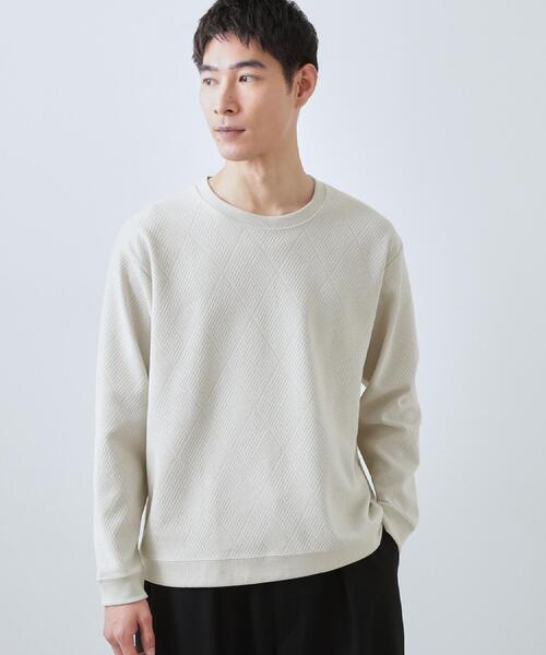 THE SHOP TK （ザ ショップ ティーケー ）の「【大人のデイリースタイルを格上げ】ジャカードリンクススウエット　洗濯機OK（スウェット・メンズ・ライトグレー/オフホワイト/ネイビー/ベビーピンク/グリーン系・03/04/02/01）」の6枚目の写真