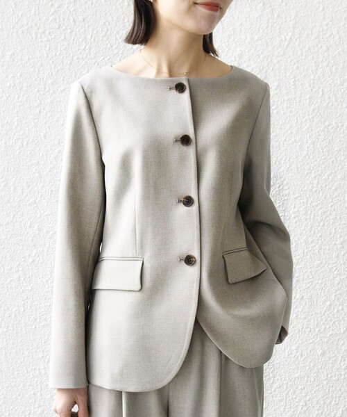 SHIPS any:〈洗濯機可能〉シャーク ノーカラー ジャケット（ノーカラー