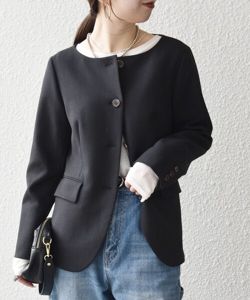 SHIPS any:〈洗濯機可能〉シャーク ノーカラー ジャケット（ノーカラー