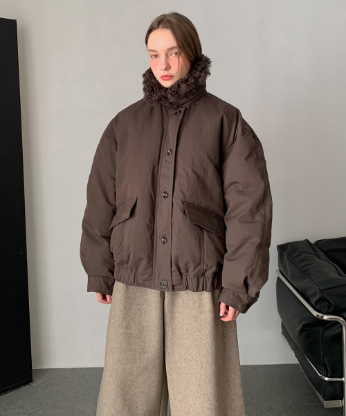 VASCARA(バスカラ)の「Faux Fur Collar Bomber Padded Jumper (2colors)(ダウンジャケット/コート・レディース・カーキ/ブラウン・FREE)」の3枚目の写真