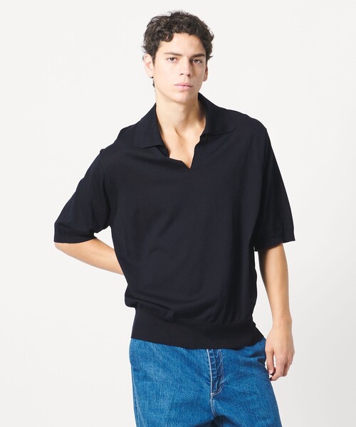 LOEFF(ロエフ)の「<LOEFF>ハイゲージ スキッパー ショートスリーブ ニット UNISEX(ニット/セーター・レディース・ネイビー/ライトブルー/ブラウン・0/1/2)」の1枚目の写真