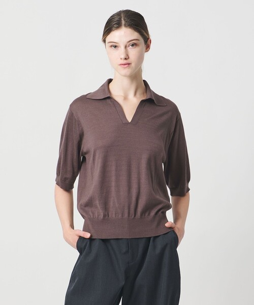 LOEFF(ロエフ)の「<LOEFF>ハイゲージ スキッパー ショートスリーブ ニット UNISEX(ニット/セーター・レディース・ネイビー/ライトブルー/ブラウン・0/1/2)」の2枚目の写真