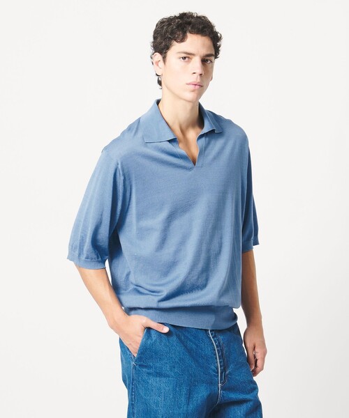 LOEFF(ロエフ)の「<LOEFF>ハイゲージ スキッパー ショートスリーブ ニット UNISEX(ニット/セーター・レディース・ネイビー/ライトブルー/ブラウン・0/1/2)」の6枚目の写真