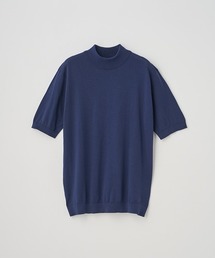 モックネック半袖コットンニットTシャツ