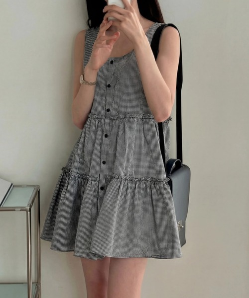 yuue' ( wear )(ユーイ)の「フロントボタンティアードミニワンピース(ワンピース・レディース・ブラック系その他/ホワイト・FREE)」の2枚目の写真