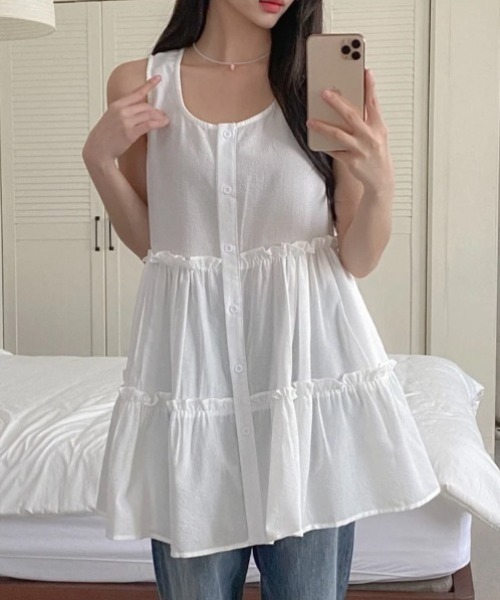 yuue' ( wear )(ユーイ)の「フロントボタンティアードミニワンピース(ワンピース・レディース・ブラック系その他/ホワイト・FREE)」の4枚目の写真