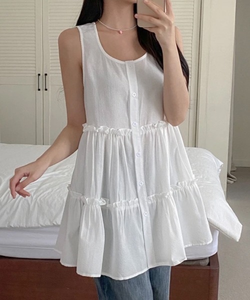 yuue' ( wear )(ユーイ)の「フロントボタンティアードミニワンピース(ワンピース・レディース・ブラック系その他/ホワイト・FREE)」の3枚目の写真