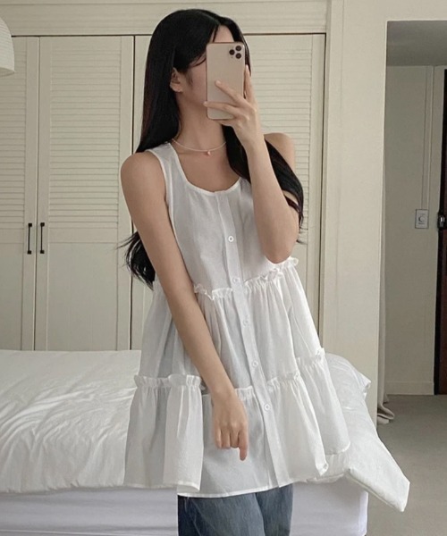 yuue' ( wear )(ユーイ)の「フロントボタンティアードミニワンピース(ワンピース・レディース・ブラック系その他/ホワイト・FREE)」の6枚目の写真