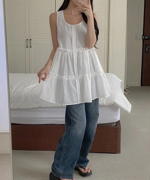 yuue' ( wear )(ユーイ)の「フロントボタンティアードミニワンピース(ワンピース・レディース・ブラック系その他/ホワイト・FREE)」の5枚目の写真