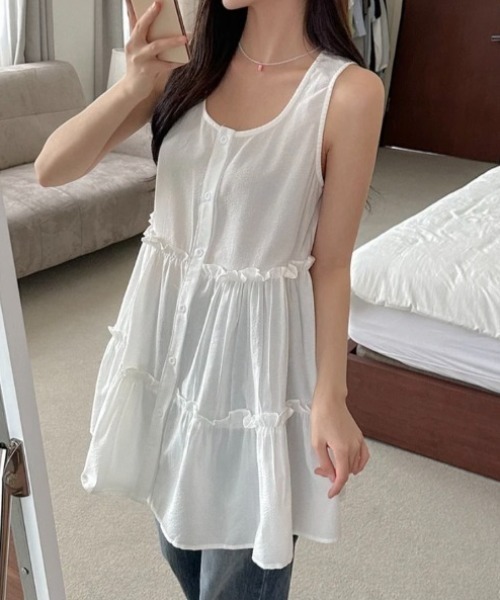 yuue' ( wear )(ユーイ)の「フロントボタンティアードミニワンピース(ワンピース・レディース・ブラック系その他/ホワイト・FREE)」の9枚目の写真
