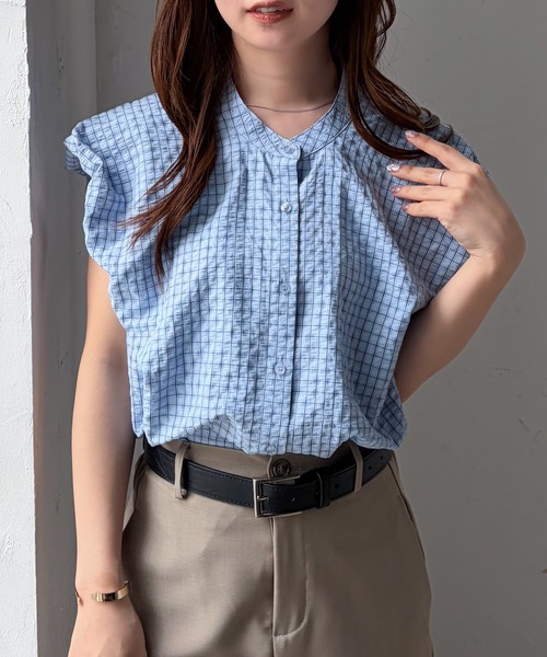 solleim(ソルレム)の「パフスリチェック柄バルーンブラウス(シャツ/ブラウス・レディース・ブルー/ベージュ/ホワイト・M/L)」の3枚目の写真