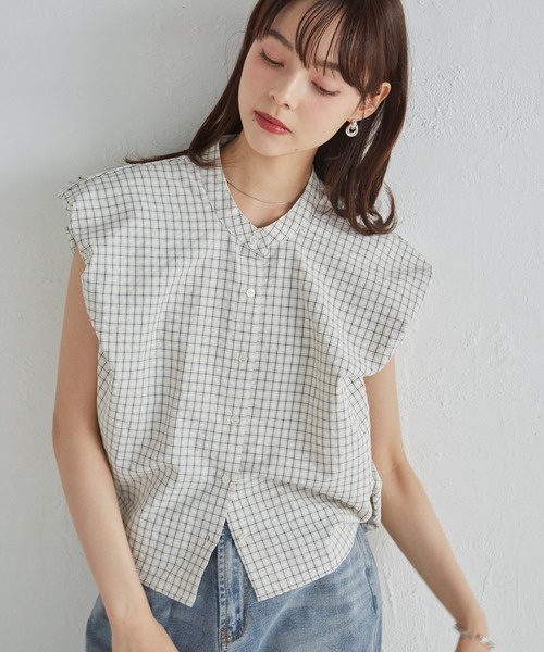 solleim(ソルレム)の「パフスリチェック柄バルーンブラウス(シャツ/ブラウス・レディース・ブルー/ベージュ/ホワイト・M/L)」の5枚目の写真