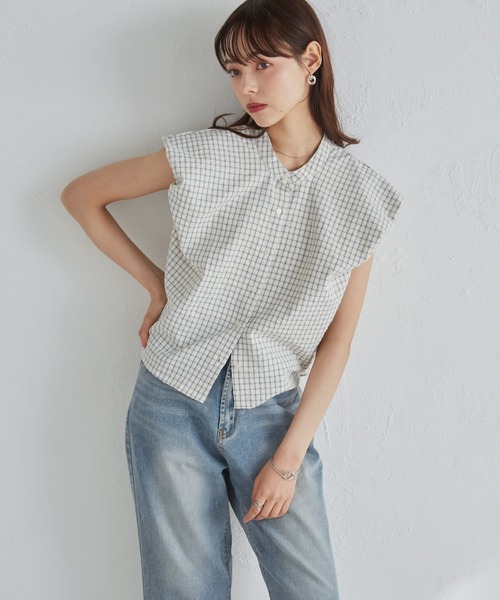 solleim(ソルレム)の「パフスリチェック柄バルーンブラウス(シャツ/ブラウス・レディース・ブルー/ベージュ/ホワイト・M/L)」の6枚目の写真