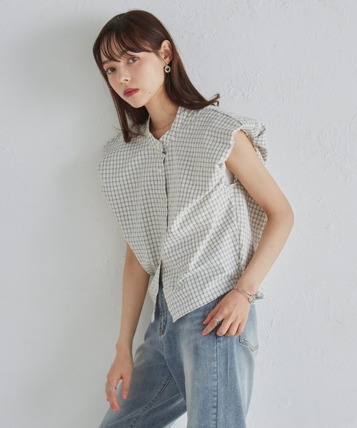 solleim(ソルレム)の「パフスリチェック柄バルーンブラウス(シャツ/ブラウス・レディース・ブルー/ベージュ/ホワイト・M/L)」の7枚目の写真