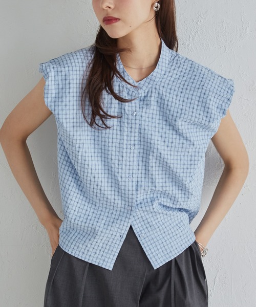 solleim(ソルレム)の「パフスリチェック柄バルーンブラウス(シャツ/ブラウス・レディース・ブルー/ベージュ/ホワイト・M/L)」の9枚目の写真