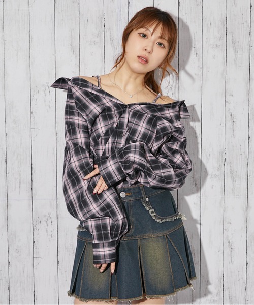 GORGE(ゴージ)の「《チェック柄×3WAY仕様》シャツ/春秋/全4色(シャツ/ブラウス・レディース・ピンク/ブラック/オフホワイト/ブルー・F)」の5枚目の写真