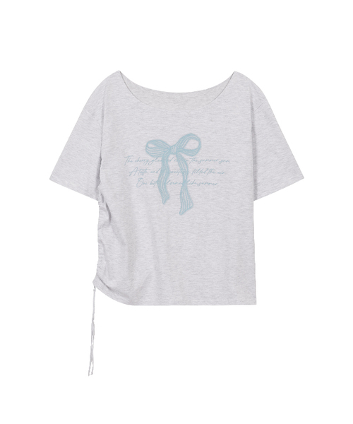 ILLIGO(イリゴ)の「リボンシャーリングオフショルダーティーシャツバックメランジ(Tシャツ/カットソー・レディース・その他・ONE SIZE)」の1枚目の写真