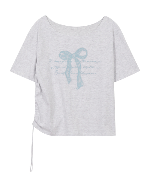 ILLIGO(イリゴ)の「リボンシャーリングオフショルダーティーシャツバックメランジ(Tシャツ/カットソー・レディース・その他・ONE SIZE)」の4枚目の写真