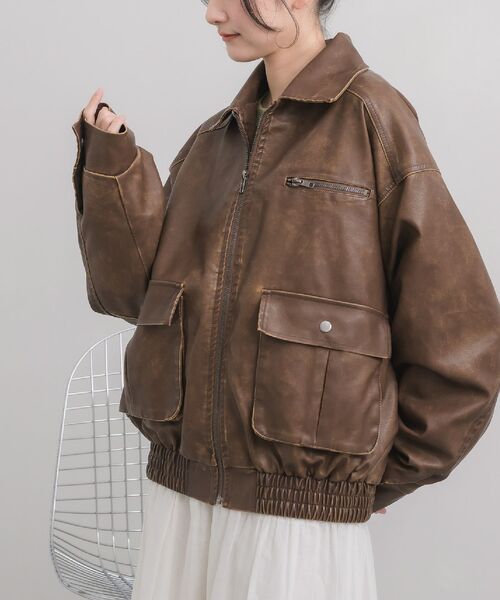 RETRO GIRL（レトロガール）の「ヴィンテージライクFレザーJK（その他アウター・レディース・ブラウン/ブラック・FREE）」の2枚目の写真