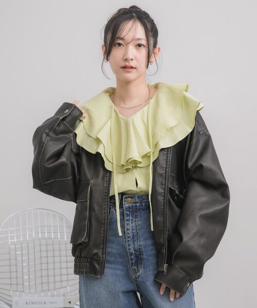 RETRO GIRL（レトロガール）の「ヴィンテージライクFレザーJK（その他アウター・レディース・ブラウン/ブラック・FREE）」の14枚目の写真