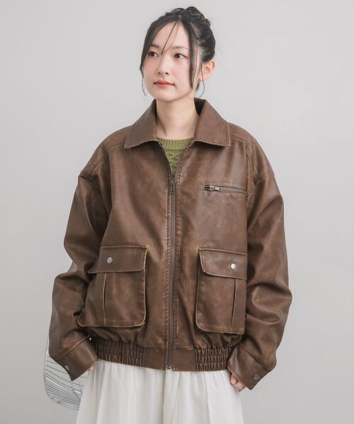 RETRO GIRL（レトロガール）の「ヴィンテージライクFレザーJK（その他アウター・レディース・ブラウン/ブラック・FREE）」の22枚目の写真