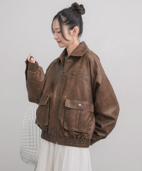 RETRO GIRL（レトロガール）の「ヴィンテージライクFレザーJK（その他アウター・レディース・ブラウン/ブラック・FREE）」の4枚目の写真