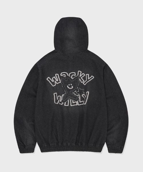 Wacky WiLLy(ワッキーウィリー)の「GRAPHIC DENIM HOODED JUMPER(デニムジャケット・メンズ・ブルー/ブラック・MEDIUM/LARGE/SMALL)」の4枚目の写真