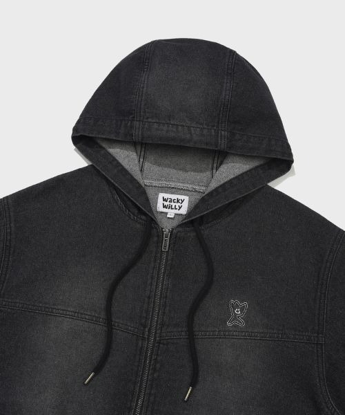 Wacky WiLLy(ワッキーウィリー)の「GRAPHIC DENIM HOODED JUMPER(デニムジャケット・メンズ・ブルー/ブラック・MEDIUM/LARGE/SMALL)」の5枚目の写真