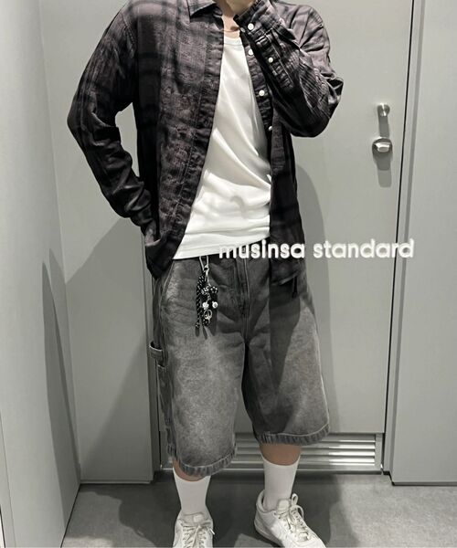 MUSINSA STANDARD（ムシンサスタンダード）の「リラックスドクリンクルオンブレチェックシャツ2 [ダークグレー/ブラック]（シャツ/ブラウス・メンズ・その他・LARGE/X-LARGE/2XL/SMALL/MEDIUM）」の8枚目の写真