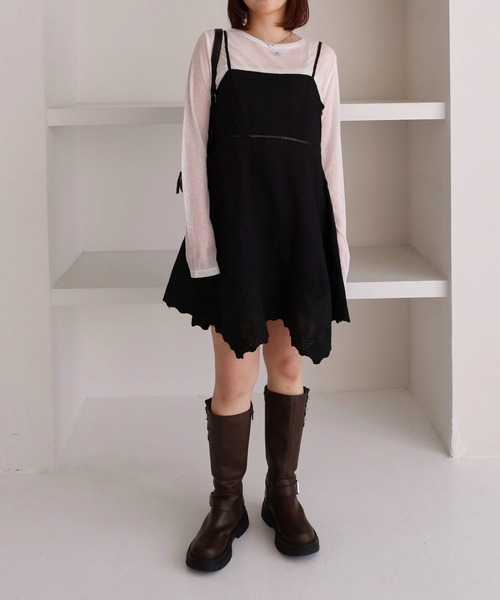 archives（アルシーヴ）の「イレヘムスカラップミニキャミワンピース（ワンピース・レディース・ブラック/オフホワイト・MEDIUM）」の18枚目の写真