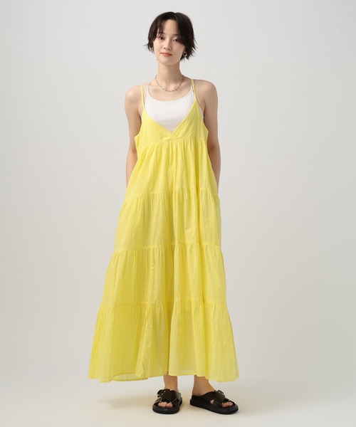 BAYFLOW（ベイフロー）の「[ティアードフレアシルエット]クリンクルボイルワンピース（ワンピース・レディース・ブラック/カーキ系/イエロー・SMALL/MEDIUM）」の3枚目の写真