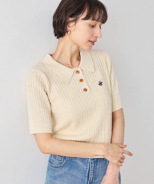 BEVERLY HILLS POLO CLUB（ビバリーヒルズポロクラブ）の「【BEVERLY HILLS POLO CLUB別注】ポロカラーケーブルニット/リンクコーデ（ニット/セーター・レディース・ダークブラウン/キナリ/ネイビー/クリーム・FREE）」の6枚目の写真