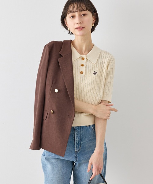 BEVERLY HILLS POLO CLUB（ビバリーヒルズポロクラブ）の「【BEVERLY HILLS POLO CLUB別注】ポロカラーケーブルニット/リンクコーデ（ニット/セーター・レディース・ダークブラウン/キナリ/ネイビー/クリーム・FREE）」の7枚目の写真