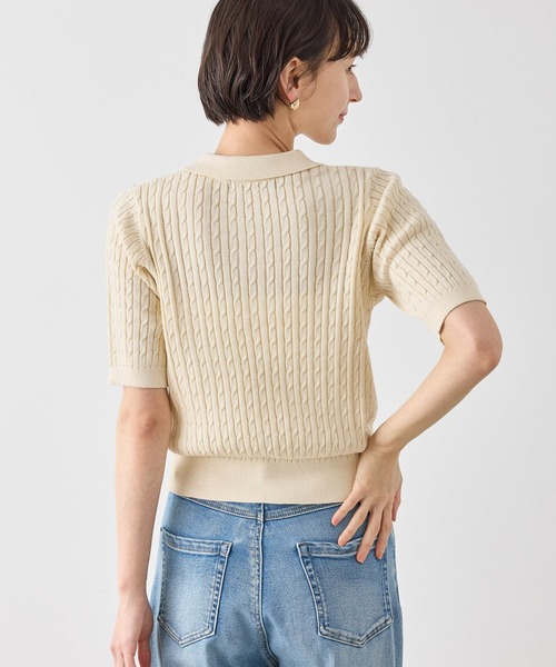 BEVERLY HILLS POLO CLUB（ビバリーヒルズポロクラブ）の「【BEVERLY HILLS POLO CLUB別注】ポロカラーケーブルニット/リンクコーデ（ニット/セーター・レディース・ダークブラウン/キナリ/ネイビー/クリーム・FREE）」の8枚目の写真