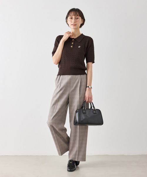 BEVERLY HILLS POLO CLUB（ビバリーヒルズポロクラブ）の「【BEVERLY HILLS POLO CLUB別注】ポロカラーケーブルニット/リンクコーデ（ニット/セーター・レディース・ダークブラウン/キナリ/ネイビー/クリーム・FREE）」の9枚目の写真