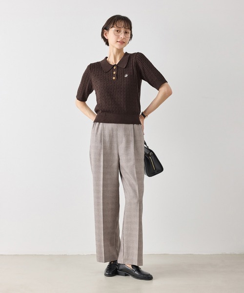 BEVERLY HILLS POLO CLUB（ビバリーヒルズポロクラブ）の「【BEVERLY HILLS POLO CLUB別注】ポロカラーケーブルニット/リンクコーデ（ニット/セーター・レディース・ダークブラウン/キナリ/ネイビー/クリーム・FREE）」の10枚目の写真