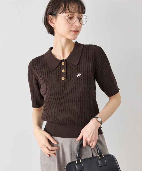 BEVERLY HILLS POLO CLUB（ビバリーヒルズポロクラブ）の「【BEVERLY HILLS POLO CLUB別注】ポロカラーケーブルニット/リンクコーデ（ニット/セーター・レディース・ダークブラウン/キナリ/ネイビー/クリーム・FREE）」の11枚目の写真