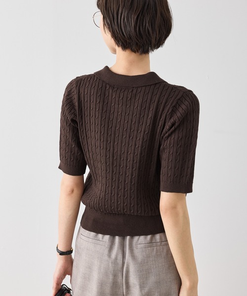 BEVERLY HILLS POLO CLUB（ビバリーヒルズポロクラブ）の「【BEVERLY HILLS POLO CLUB別注】ポロカラーケーブルニット/リンクコーデ（ニット/セーター・レディース・ダークブラウン/キナリ/ネイビー/クリーム・FREE）」の12枚目の写真