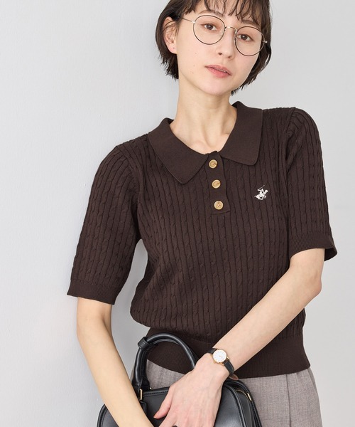 BEVERLY HILLS POLO CLUB（ビバリーヒルズポロクラブ）の「【BEVERLY HILLS POLO CLUB別注】ポロカラーケーブルニット/リンクコーデ（ニット/セーター・レディース・ダークブラウン/キナリ/ネイビー/クリーム・FREE）」の13枚目の写真