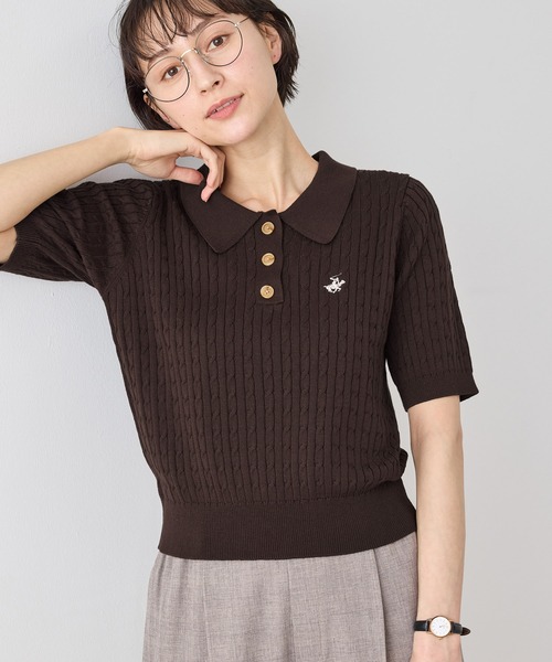 BEVERLY HILLS POLO CLUB（ビバリーヒルズポロクラブ）の「【BEVERLY HILLS POLO CLUB別注】ポロカラーケーブルニット/リンクコーデ（ニット/セーター・レディース・ダークブラウン/キナリ/ネイビー/クリーム・FREE）」の14枚目の写真